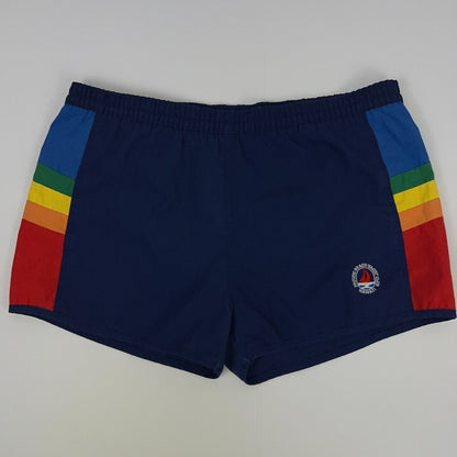 Vintage Swim Trunks in Navy with Colorful Stripes and Elastic Waist for Comfortable Fit