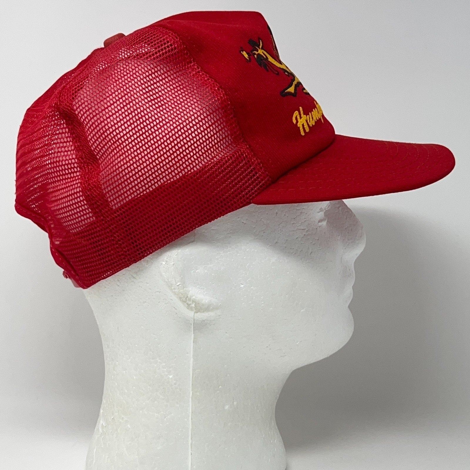 Vintage Red Trucker Cap Hat with Mesh Back, Side View