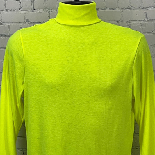 Bright yellow vintage turtleneck sweater, front view, featuring a classic fit and soft fabric