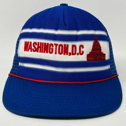 Vintage Washington DC Hat in blue with red accents and Capitol building logo on the front