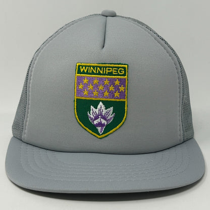 Gray Winnipeg Hat with front embroidered logo and mesh sides for breathable comfort