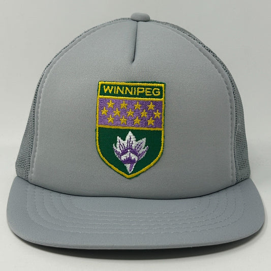 Gray Winnipeg Hat with front embroidered logo and mesh sides for breathable comfort