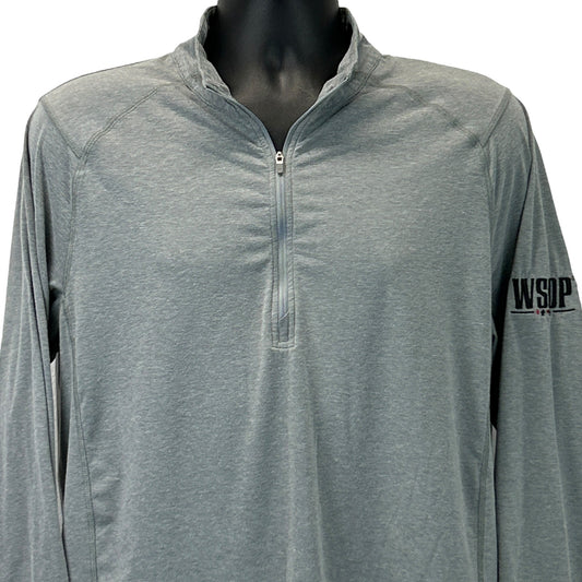 Travis Mathew WSOP Shirt in Gray with Quarter-Zip and Logo on Left Sleeve, Front View