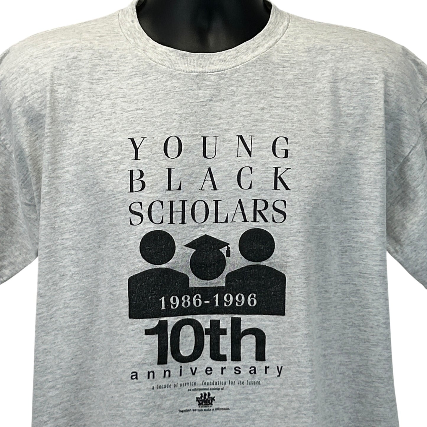 Gray Vintage T-Shirt featuring Young Black Scholars anniversary graphic on the front