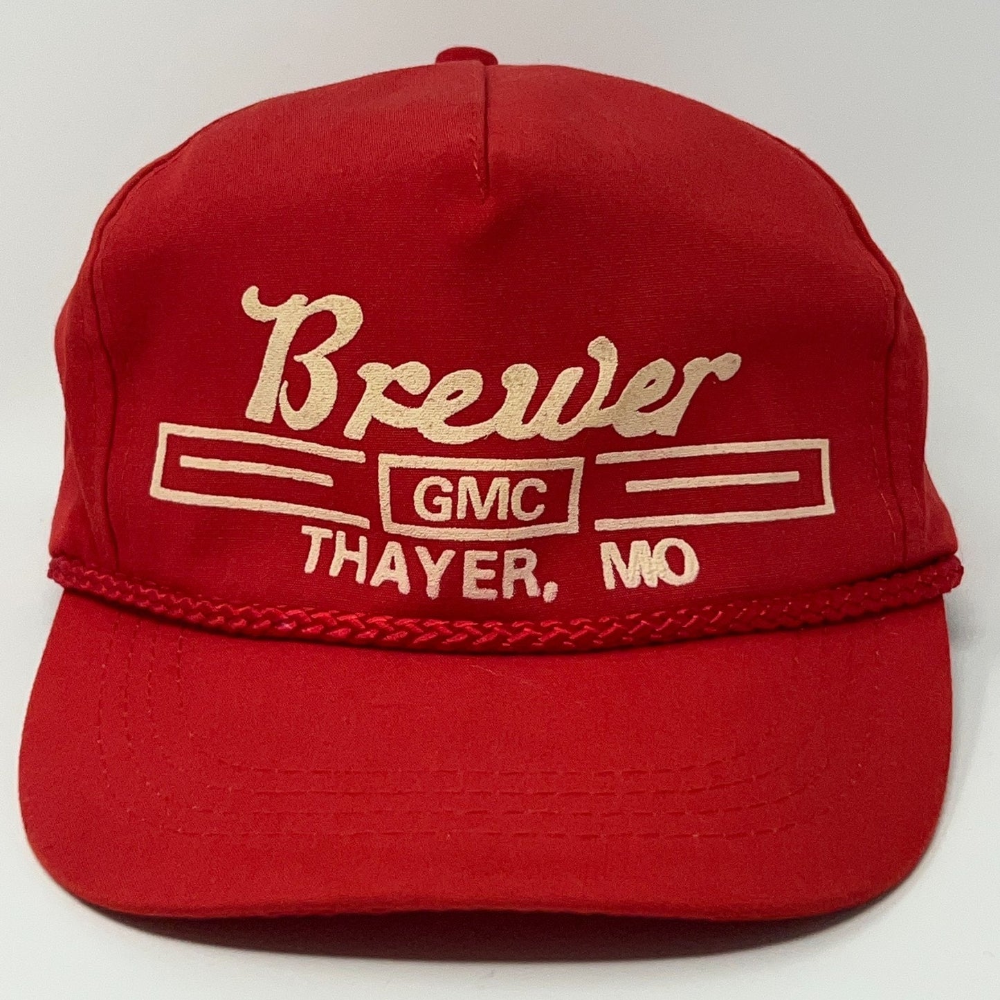 Red GMC Hat featuring Brewer logo and braided detail for a vintage sporty look