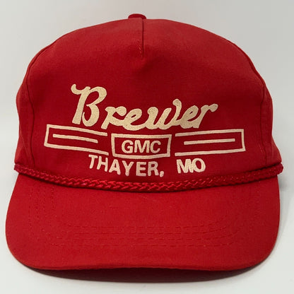 Red GMC Hat featuring Brewer logo and braided detail for a vintage sporty look