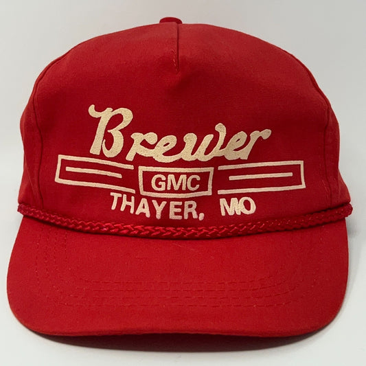 Red GMC Hat featuring Brewer logo and braided detail for a vintage sporty look