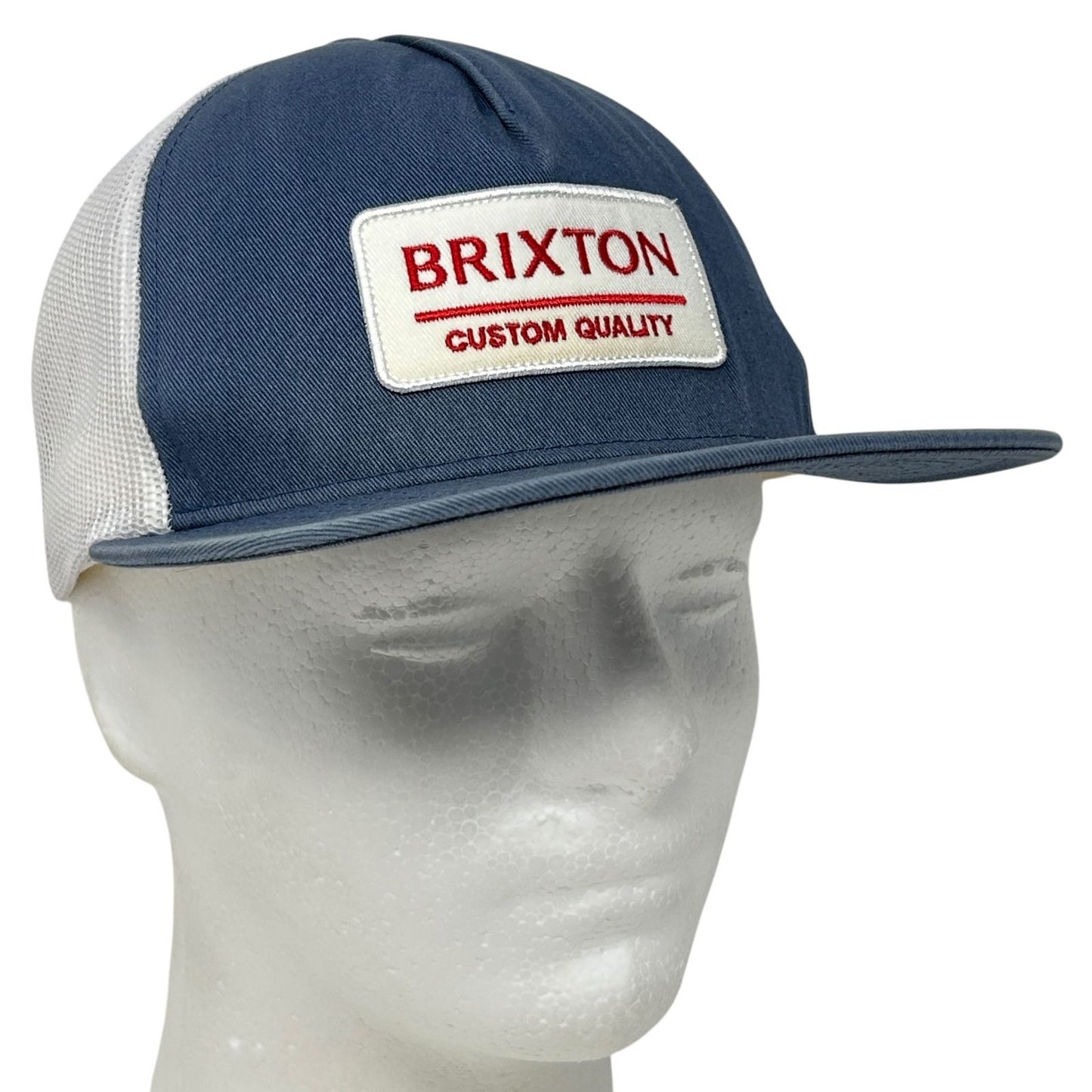 Brixton Custom Quality Snapback Hat in Blue and White with Front Logo Patch