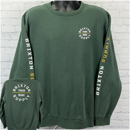 Brixton Green Sweatshirt with Logo on Front and Sleeve, Size Large, Front View