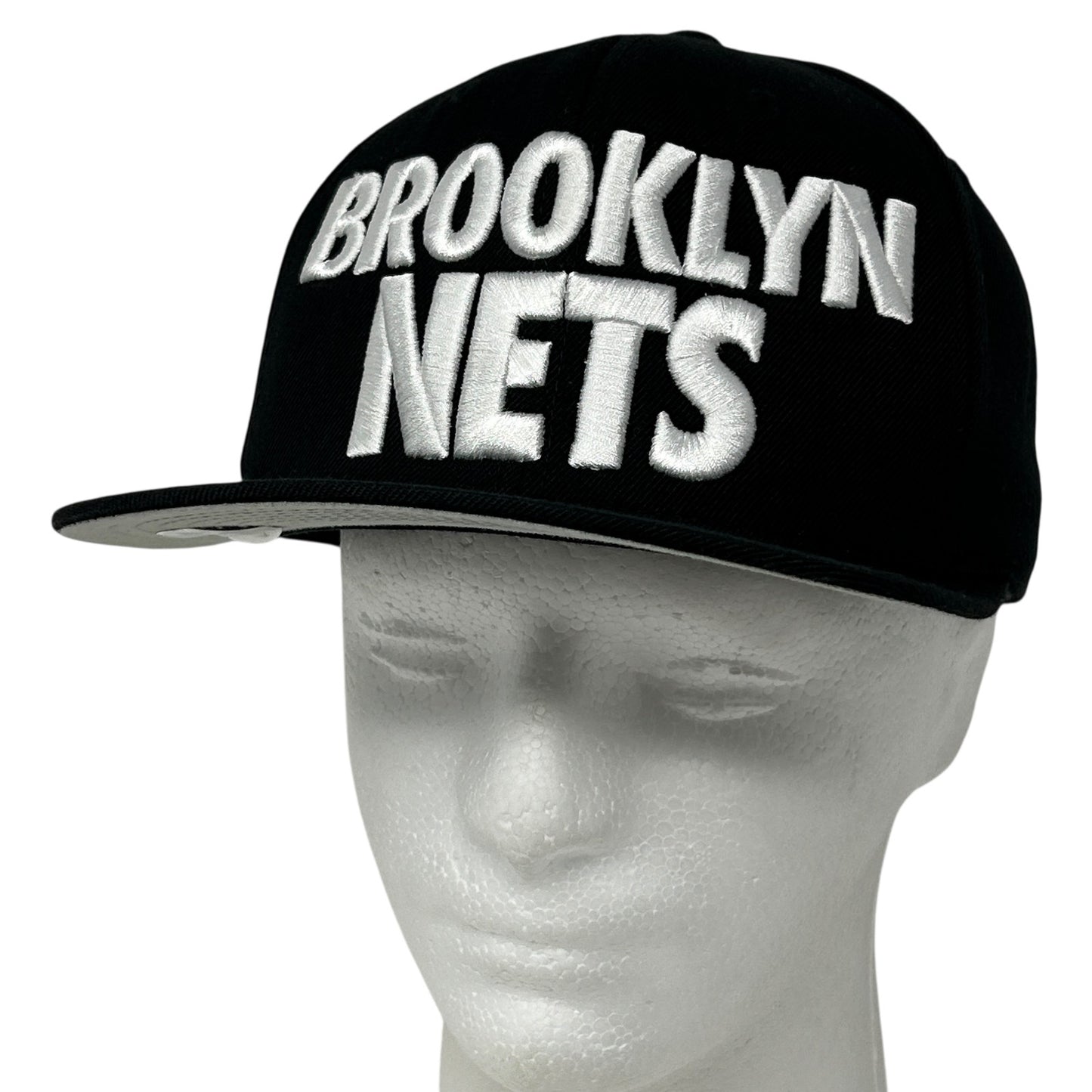 Mitchell & Ness Brooklyn Nets Black Snapback Hat with Embroidered Logo on Front