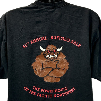 Port and Company Black T-Shirt with a Buffalo Sale graphic on the back, featuring Seattle-themed design