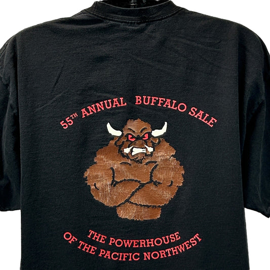 Port and Company Black T-Shirt with a Buffalo Sale graphic on the back, featuring Seattle-themed design