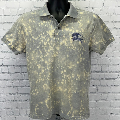 Burberry Men's Polo Shirt in Gray with Bleach Splatter Design and Logo on Chest, Front View