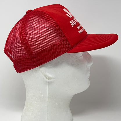 Vintage 80s J&G Auto Sales Trucker Hat Baseball Cap Missouri Cars Snapback Red