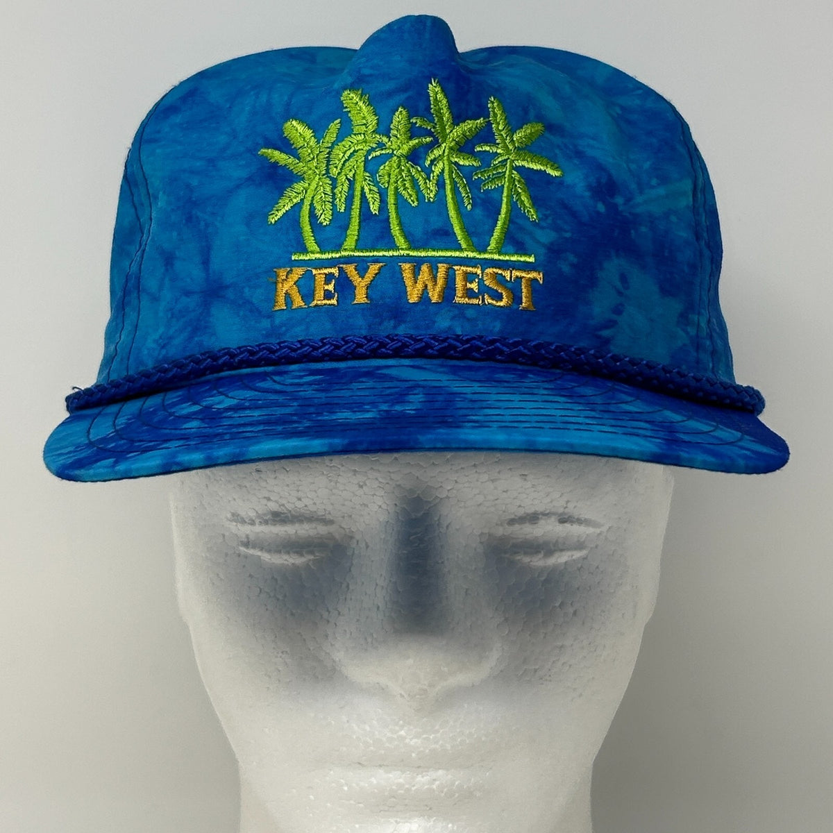 Vintage 90s Key West Florida Hat Baseball Cap Blue Tie Dye Travel Strapback Rope