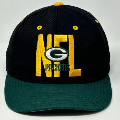 Vintage Green Bay Packers Baseball Hat Cap Black 90s Snapback NFL Pro Player