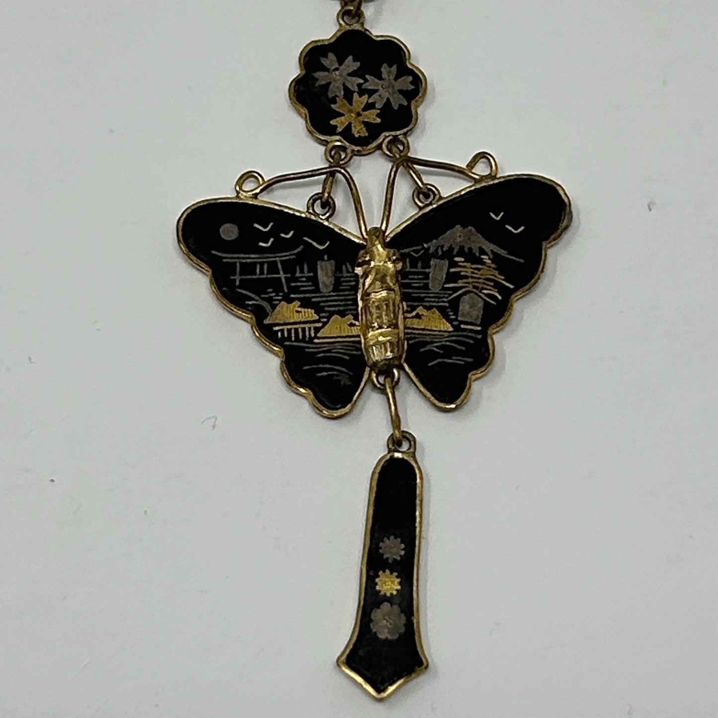 Vintage K24 Japanese Damascene Butterfly Jewelry Set Necklace Bracelet Earrings