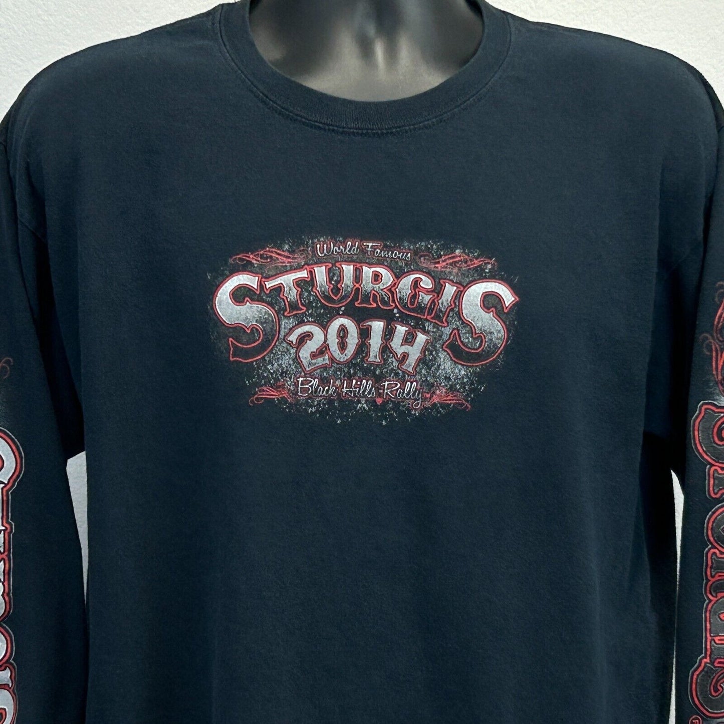 Camiseta Sturgis Black Hills Rally para hombre, talla grande, negra, manga larga, para motociclistas