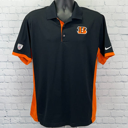 Cincinnati Bengals Polo Shirt Nike Dri Fit Equipment NFL Training Black L Large