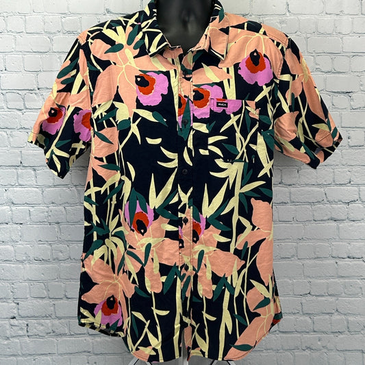 RVCA Button Front Shirt Floral Hawaiian PM Tenore Short Sleeve Black XL X-Large
