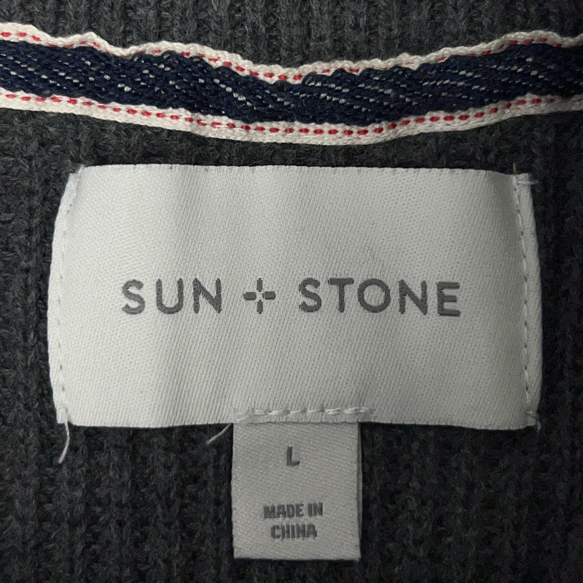Sun + Stone Shawl Collar Cardigan Sweater Mens L Large Gray 100% Cotton Knit
