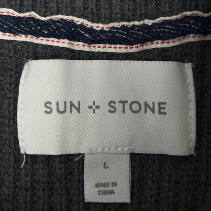 Sun + Stone Shawl Collar Cardigan Sweater Mens L Large Gray 100% Cotton Knit