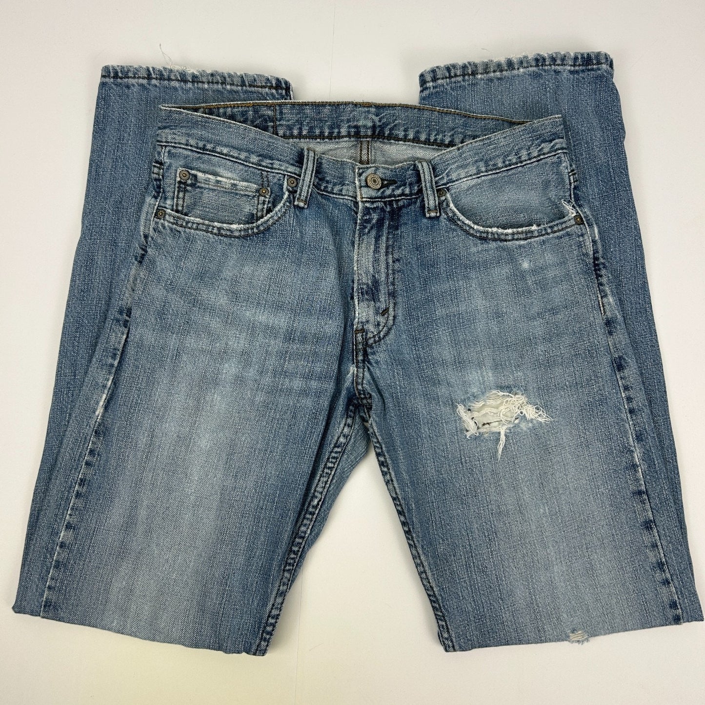 Levis 514 Straight Fit Jeans Distressed Levi Strauss Denim Blue Mens 32x32