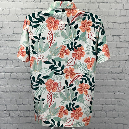 Bad Birdie Leafing Core Polo Shirt L Large White Floral Leaves Short Sleeve Golf