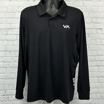 RVCA Polo Shirt PM Tenore Skater Surfer Surfing MMA Long Sleeve Black L Large