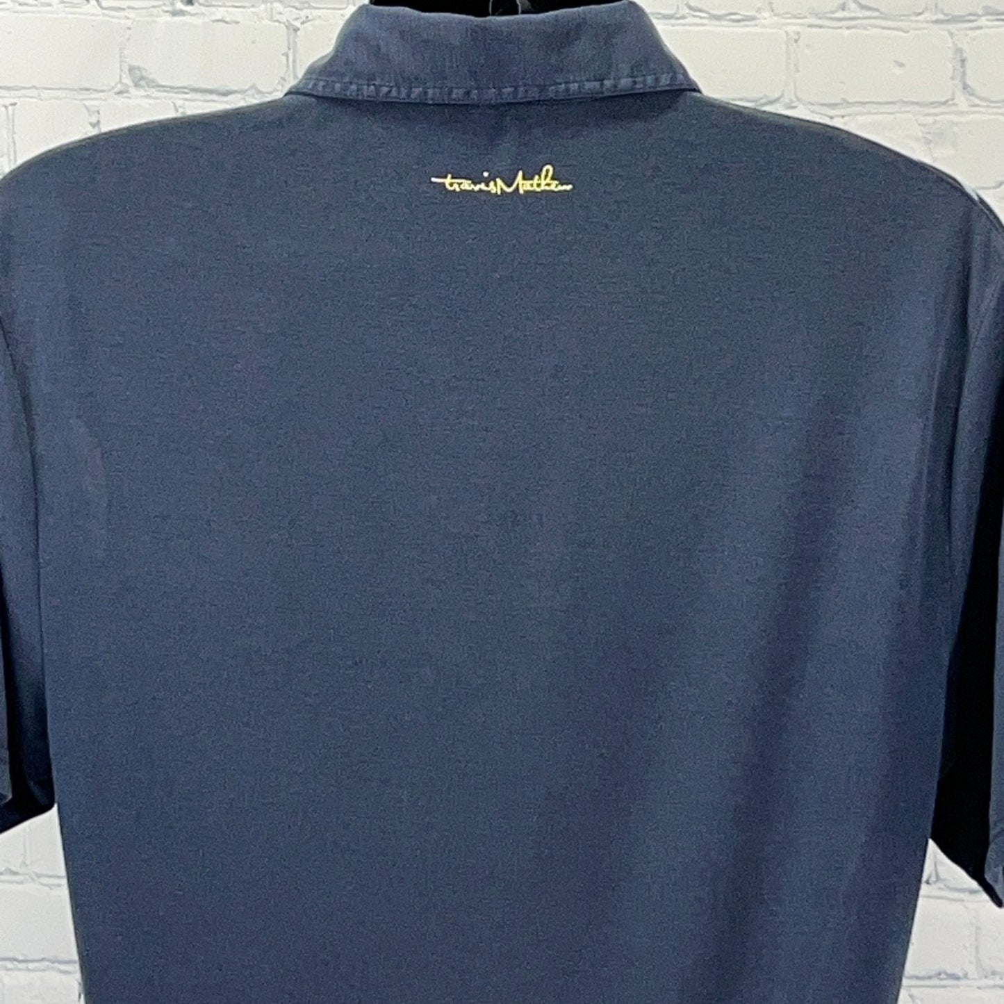 Travis Mathew Polo Shirt Blue Striped Golf Golfer Golfing Logo Mens M Medium