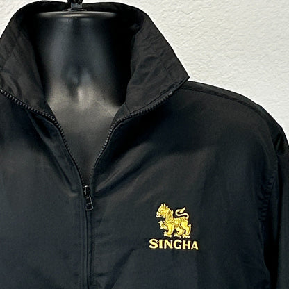 Singha Beer Satin Jacket Thailand Mock Neck Long Sleeve Womens XL X-Large