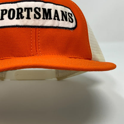 Sportsmans Trucker Hat Vintage 80s Made In USA Orange Mesh Snapback Baseball Cap