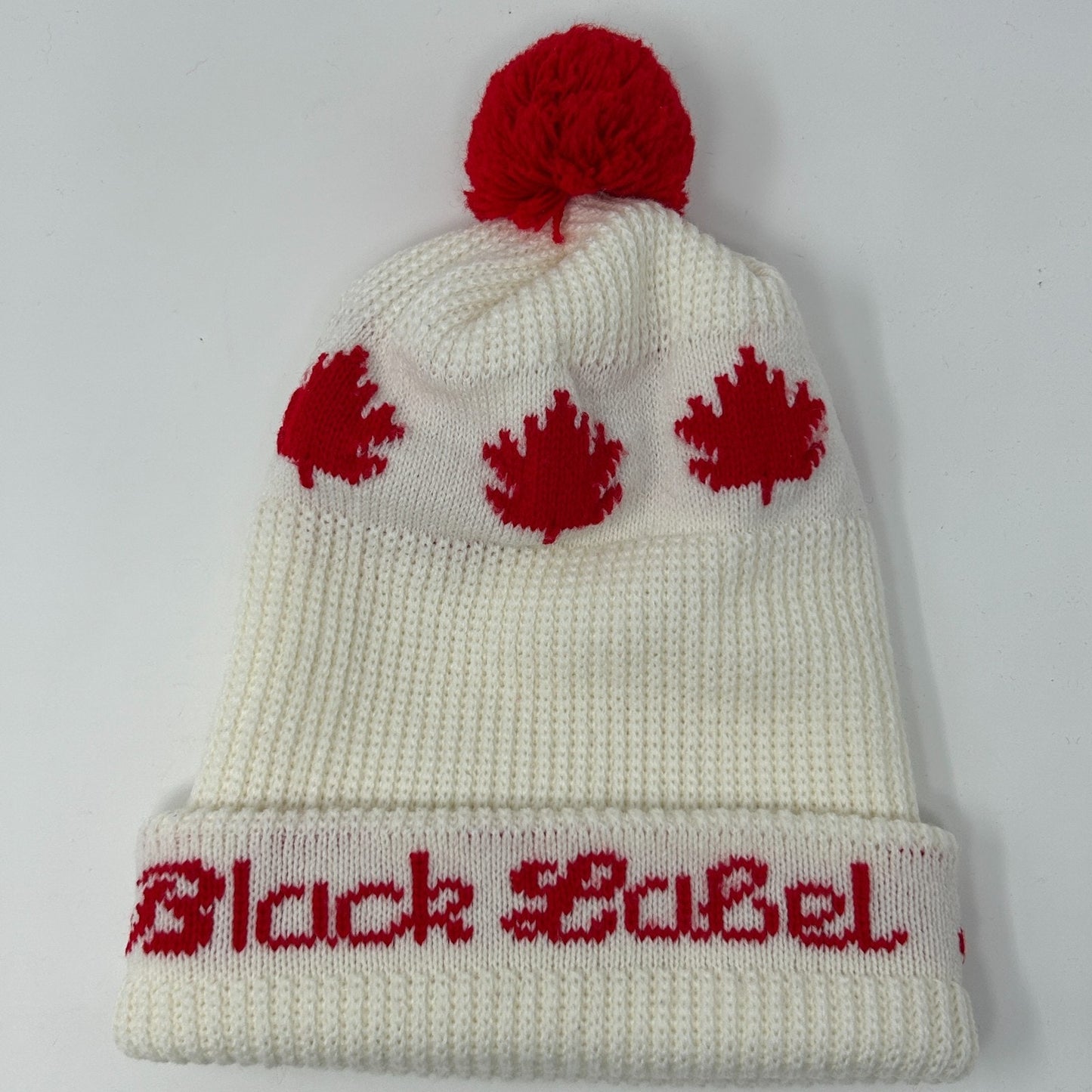 Vintage Carling Black Label Beer Cuffed Pom Pom Beanie Toque Winter Hat White