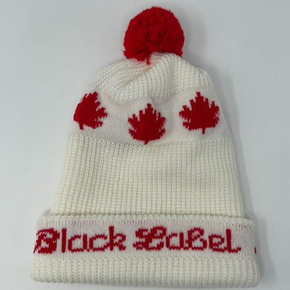 Vintage Carling Black Label Beer Cuffed Pom Pom Beanie Toque Winter Hat White