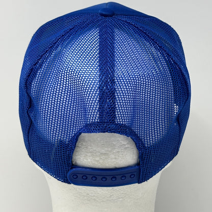 Vintage 90s Aldran Trucker Hat Baseball Cap 5 Panel A-Frame Mesh Snapback Blue