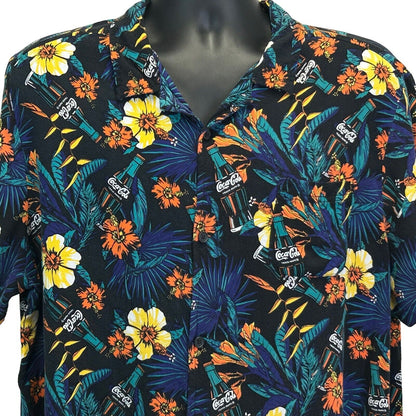 Camisa hawaiana de campamento Coca Cola para hombre, talla extra grande, color negro, con estampado floral de Coca Cola Soda, manga corta