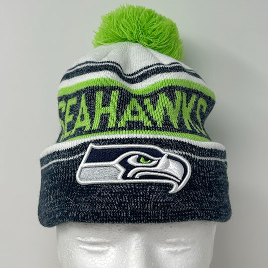 Seattle Seahawks Cuffed Pom Pom Beanie Toque Winter Hat NFL New Era Green - Neon Vintage