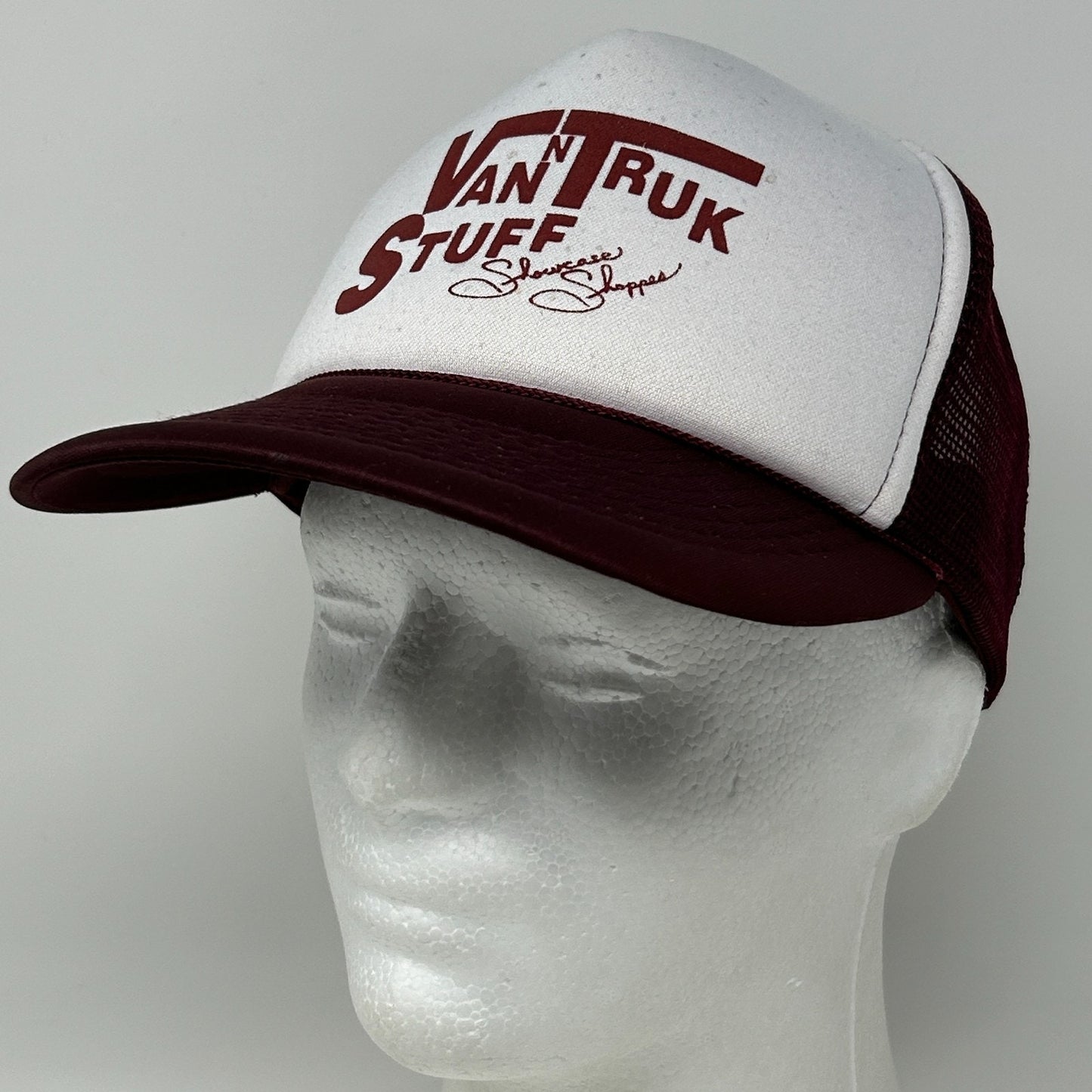 Vintage 80s Van n Truk Stuff Trucker Hat Baseball Cap Truck Mesh Snapback Red - Neon Vintage