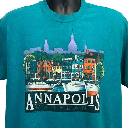 Annapolis Maryland T Shirt Large Vintage 90s Boats Sailing Nautical Mens Green