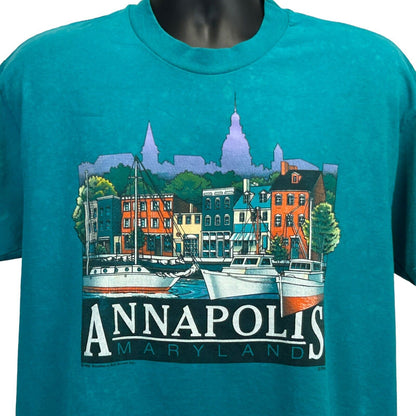 Camiseta de Annapolis Maryland, grande, vintage, años 90, con barcos, vela, náutica, para hombre, verde