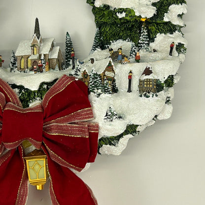 Vintage Thomas Kinkade Village Christmas Illuminated Wreath Hawthorne Light 2005 - Neon Vintage