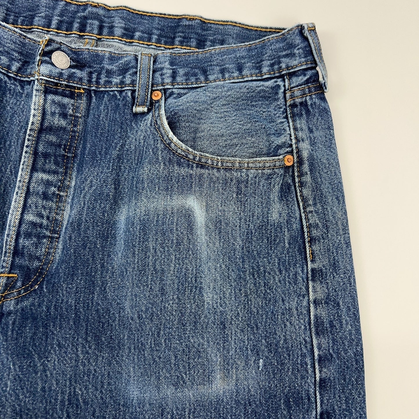 Levis 501 Button Fly Jeans Straight Fit Five Pockets Denim 0115 Blue Mens 38x29