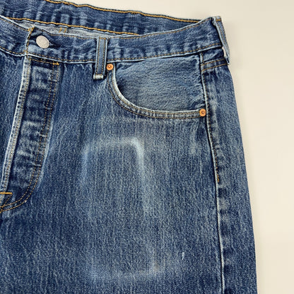 Levis 501 Button Fly Jeans Straight Fit Five Pockets Denim 0115 Blue Mens 38x29
