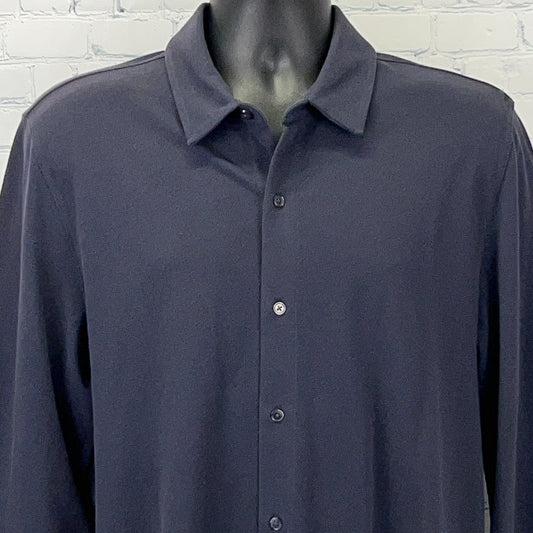 Vince Cotton Pique Button Front Shirt Blue Long Sleeve M97309681A Mens L Large