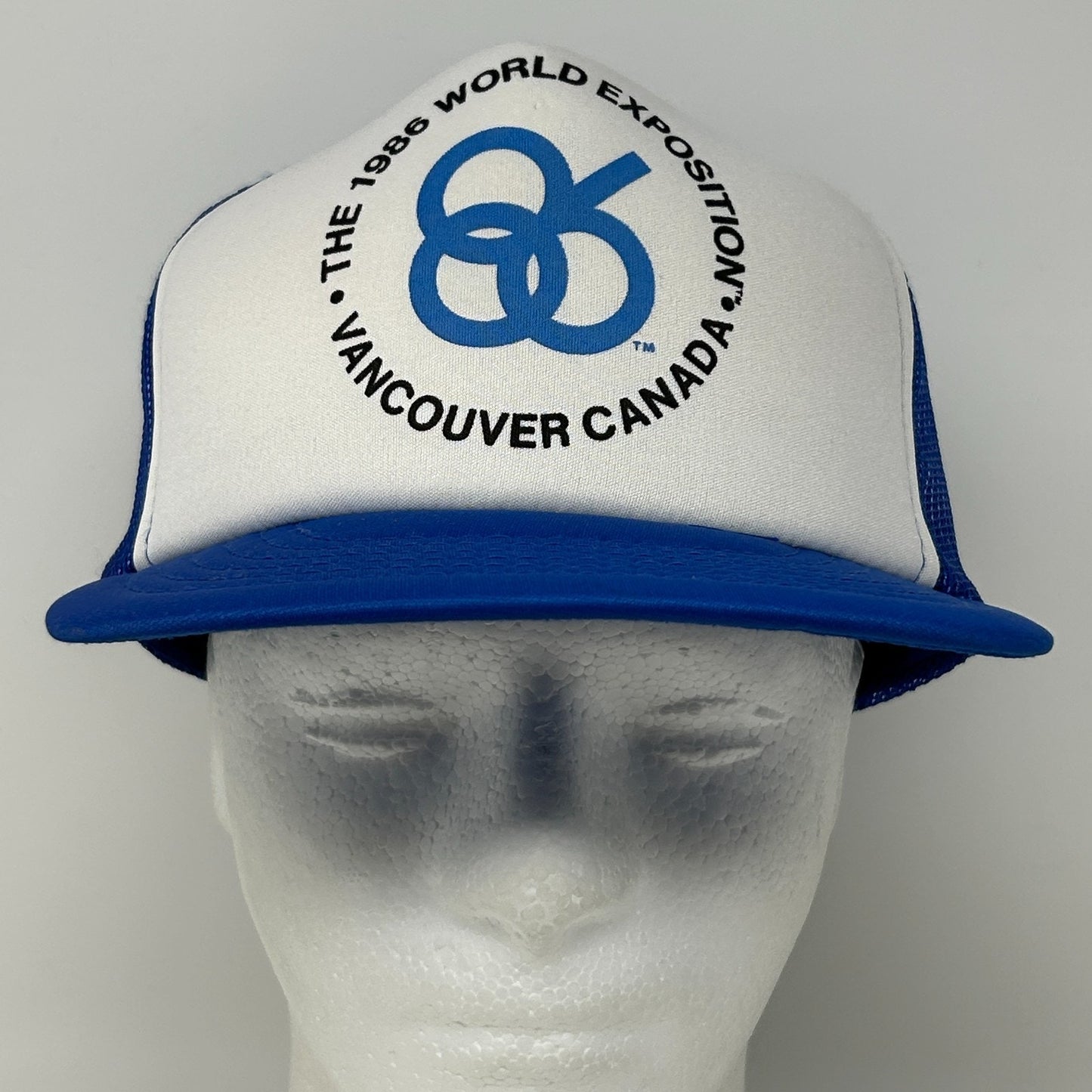 Vintage 1986 World Exposition Trucker Hat Baseball Cap Vancouver Snapback Blue