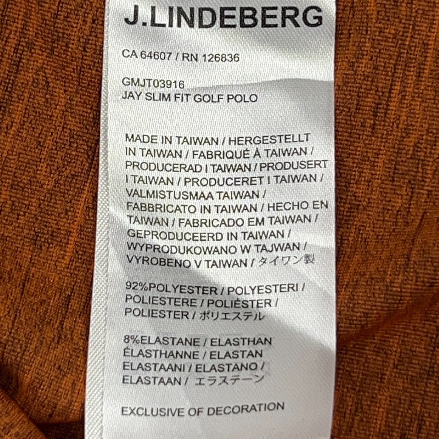 J.Lindeberg Jay Slim Fit Golf Polo Shirt L Large Orange Golfer Golfing Stretch