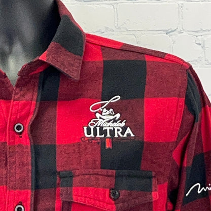Michelob Ultra Mirage Casino Flannel Button Front Shirt Red Cowboy Mens M Medium