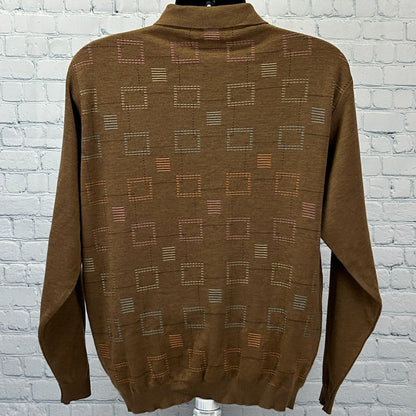 Vintage 90s St Croix Shop Wool Blend Polo Sweater Geometric Brown Mens L Large