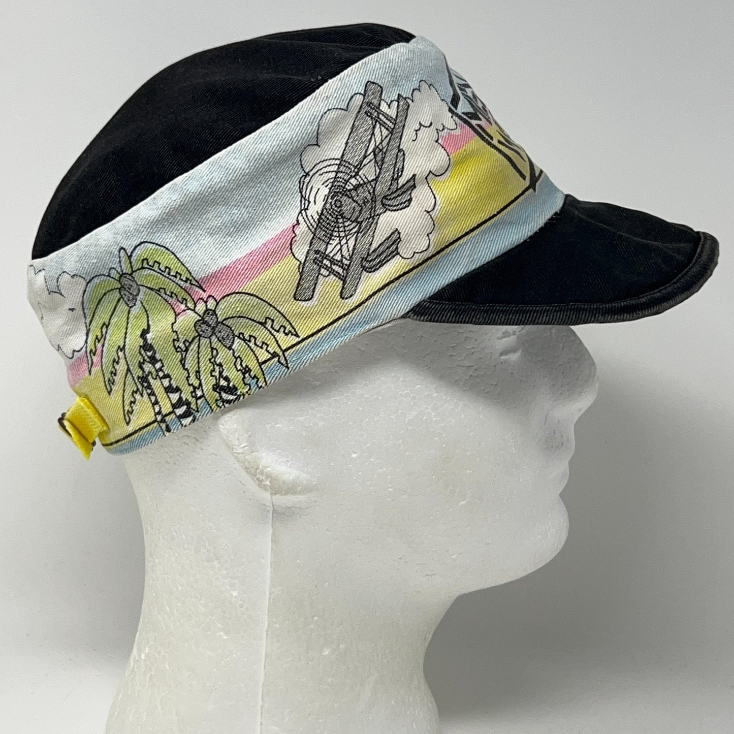 Vintage 80s Men at Work Cargo Painters Hat Baseball Cap Size S-M Black Rock Band