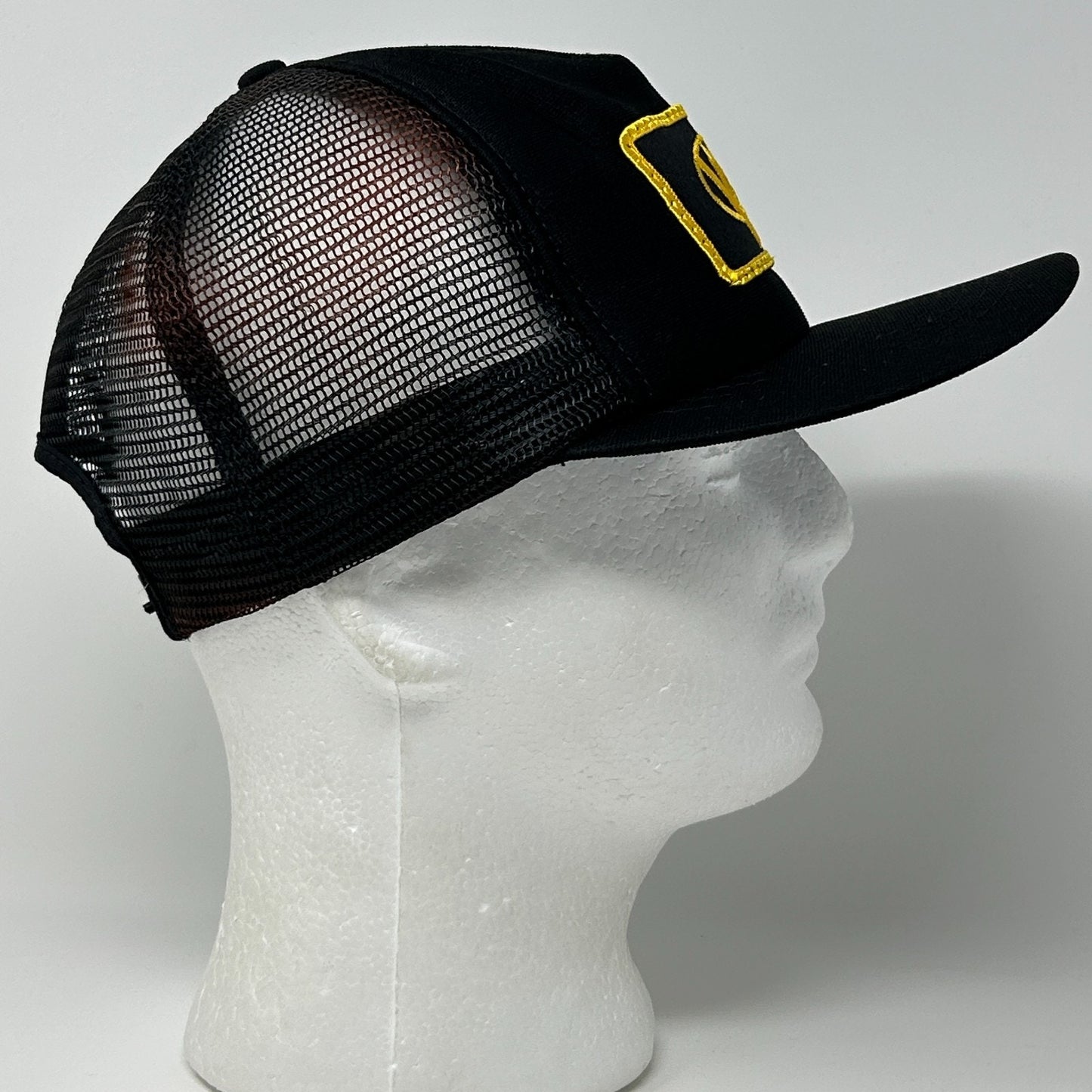 Vintage 80s KVAL Patch Trucker Hat Baseball Cap Made In USA Mesh Snapback Black